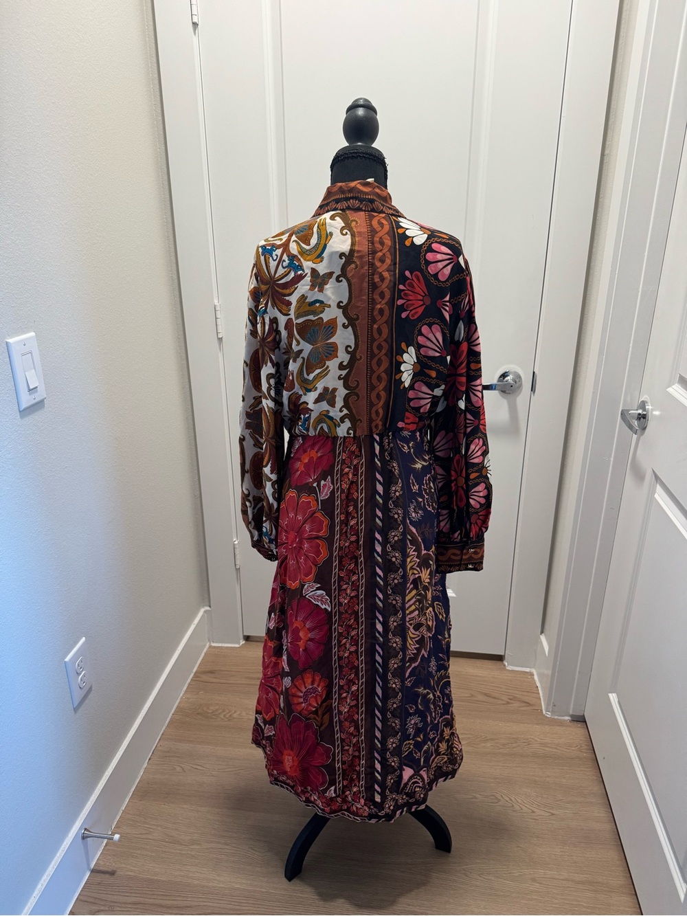 FARM Rio Multi-Panel Floral & Paisley Midi Dress in Blue, Red, Cream, Green - Picture 3 of 6